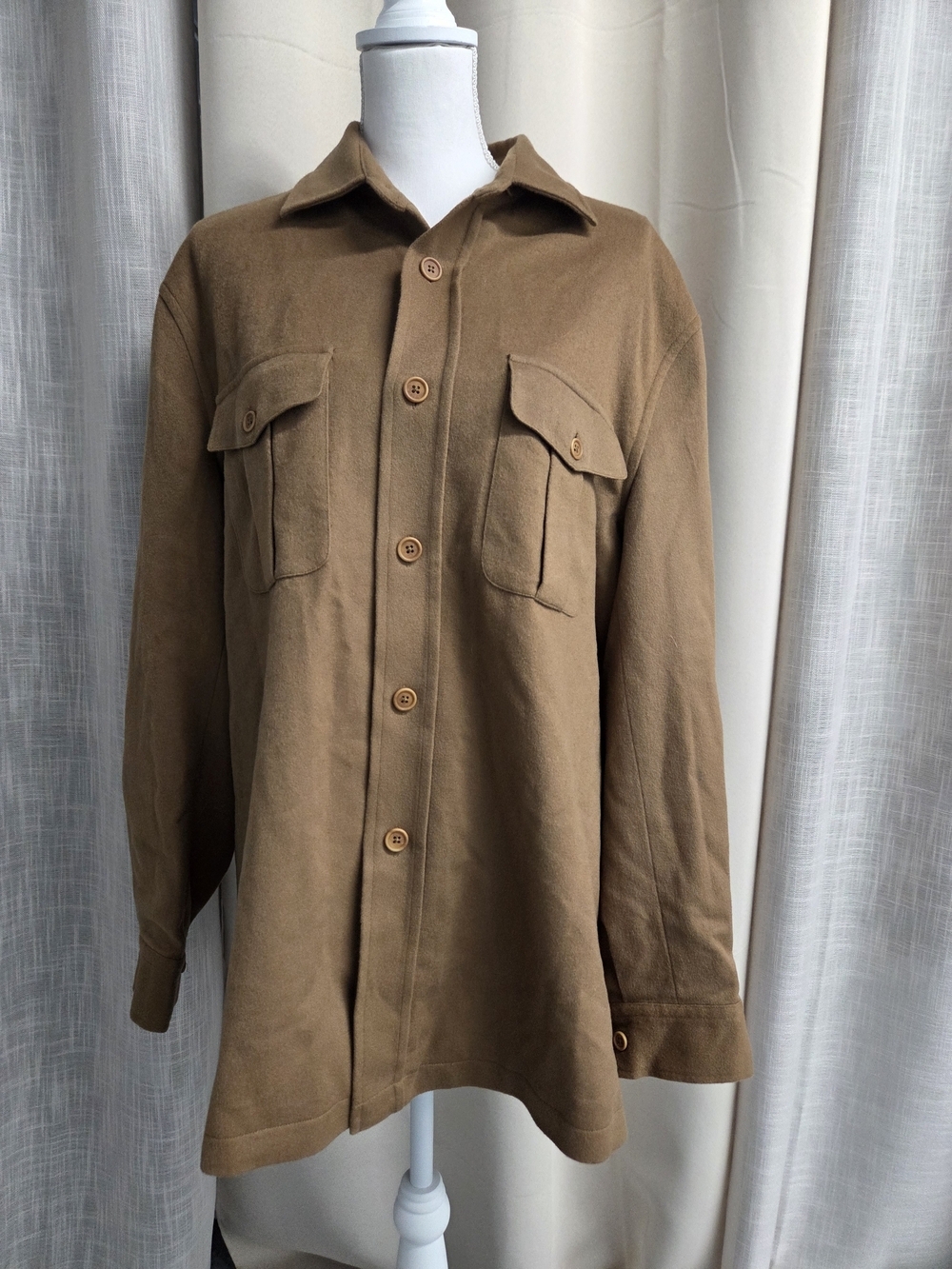Faconnable Camel Button Twill OverShirt Jacket Wool Size M